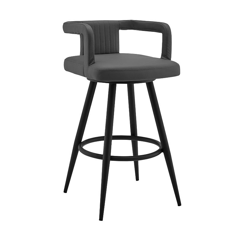 Gabriele 26 Gray Faux Leather and Black Metal Swivel Bar Stool