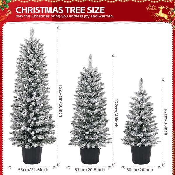 3 Set (3/4/5 Ft) Snow Flocked Artificial Christmas Trees with Warm Lights