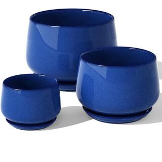 ITOPFOX Modern 6.5 in. L x 6.5 in. W x 5.8 in. H Sapphire Blue Ceramic Round Indoor Planter (3-Pack) HDPH031OT112