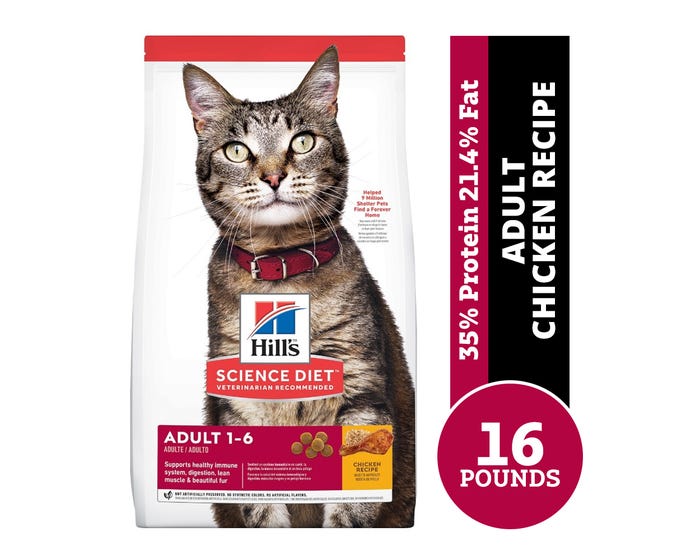 Hills® Science Diet® Adult Chicken Recipe Dry Cat Food， 16 lb. Bag