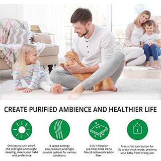 WBM SMART Air Purifier True HEPA for Large Rooms Remove 99.97% Dust Mold Pet Odors White AR-04-WHITE-A