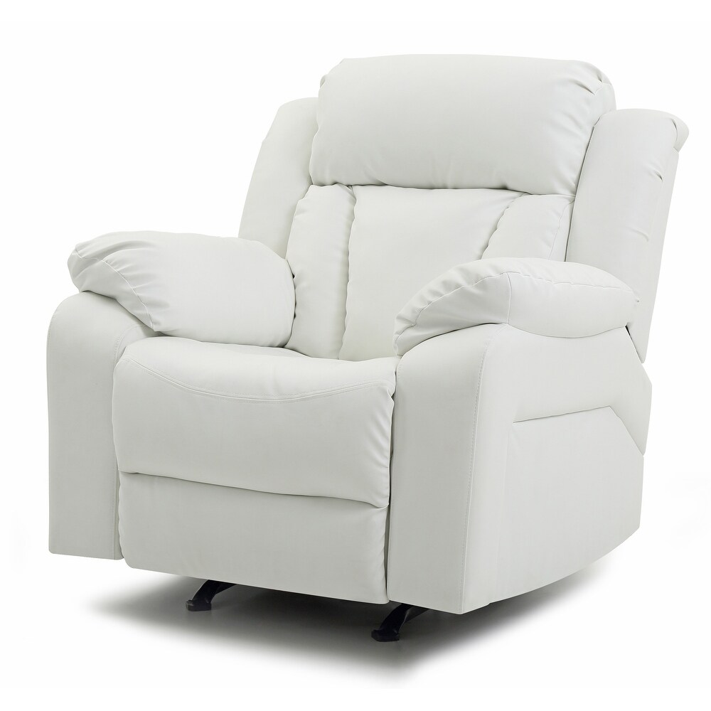 Faux Leather Rocker Recliner with Pull Handle and Padded Arms Tuft Design Back Double Reclining Sofa Single Recliner