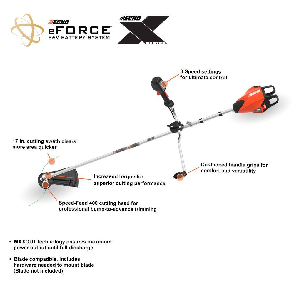 ECHO eFORCE 56V X Series 17 in. Brushless Cordless Battery String TrimmerBrushcutter (Tool Only) DSRM-2600UBT