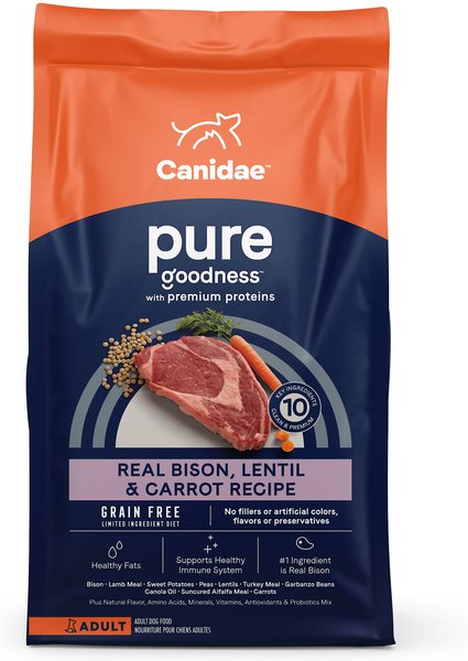 CANIDAE Grain-Free PURE Limited Ingredient Bison， Lentil and Carrot Recipe Dry Dog Food