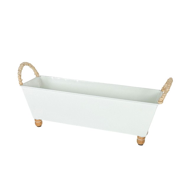 Trough Bin White Metal Reed amp Wood By Foreside Home amp Garden