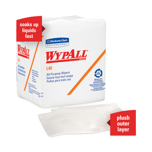 WypAll L40 Towels， 1/4 Fold， 12.5 x 12， White， 56/Box， 18 Packs/Carton (05701)