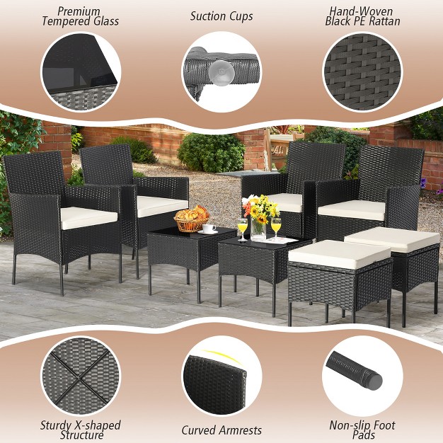 Tangkula 8pcs Outdoor Conversation Furniture Set Patio Pe Rattan Sofa Set W Tables amp Ottoman