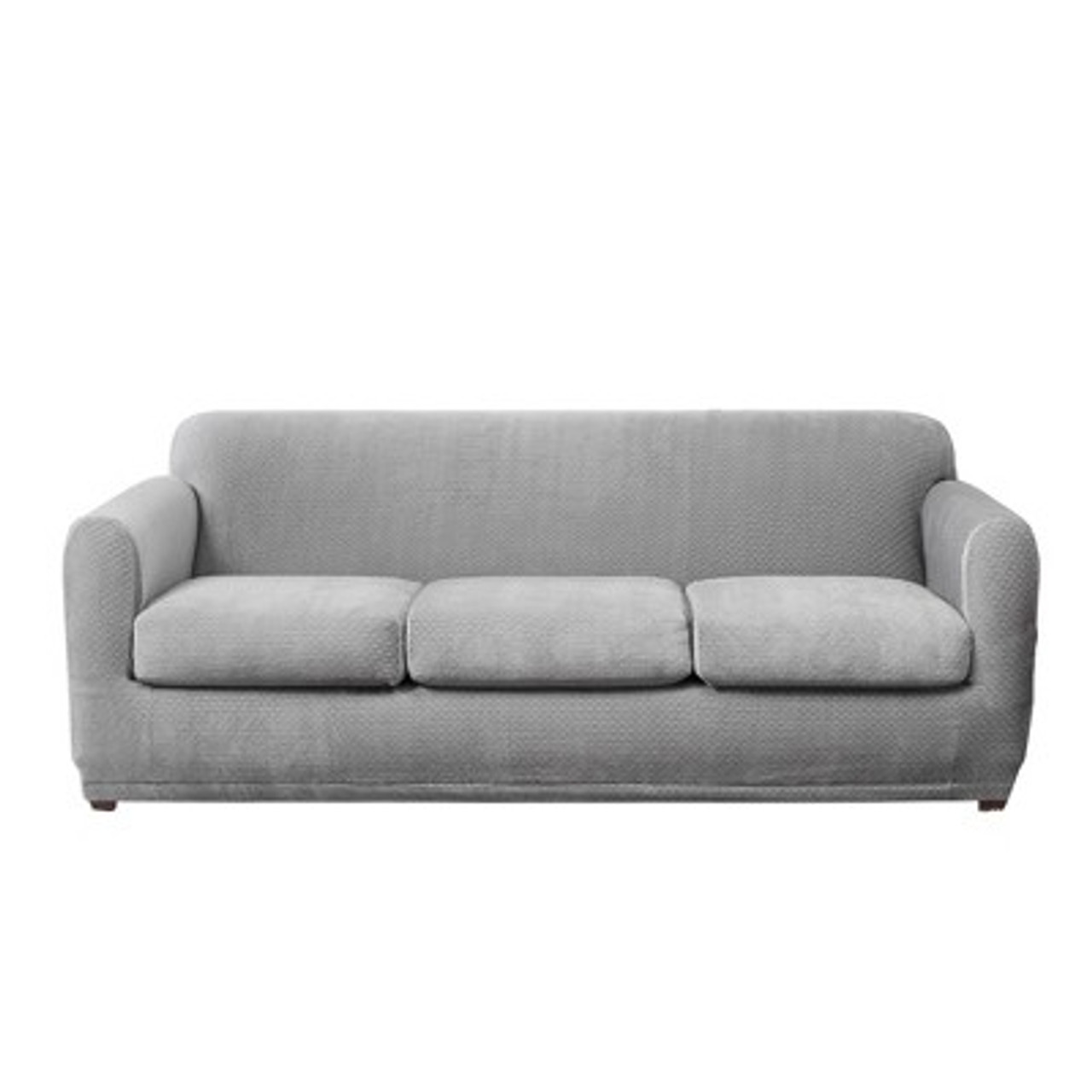 Stretch Modern Block 3 Seat Sofa Slipcover Gray - Sure Fit