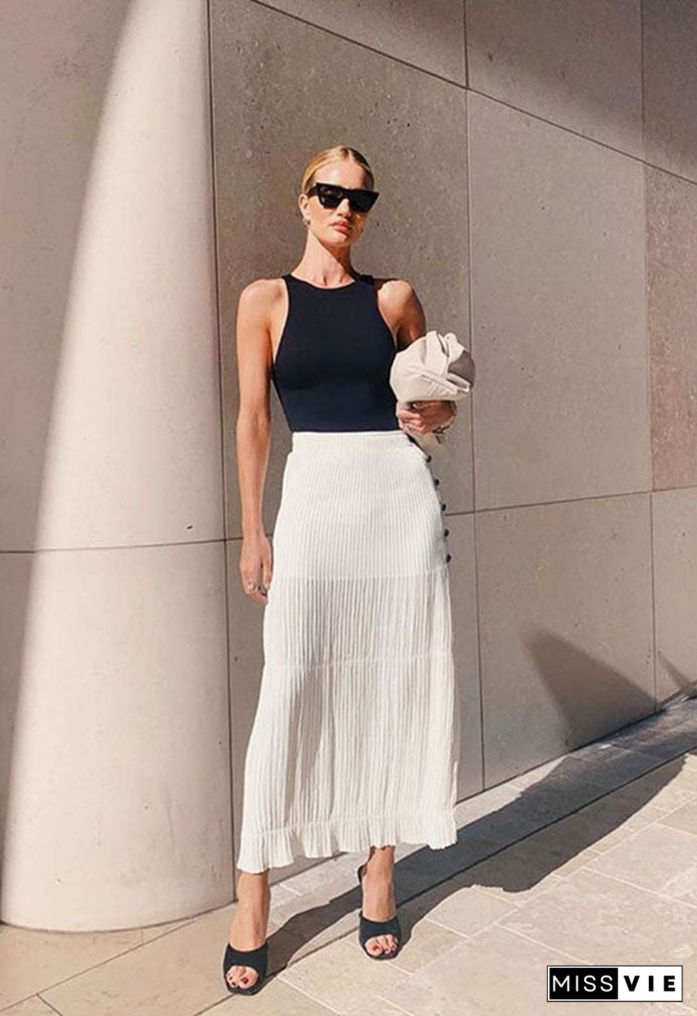 Classic Flowy Chiffon Pleated Midi Skirt Long Length