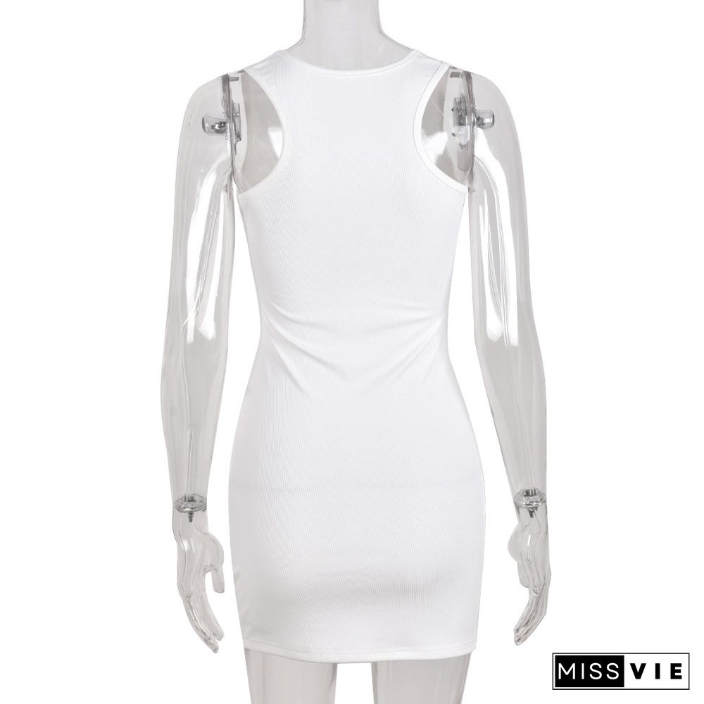 Y2K Streetwear Cross Printed White Mini Dress