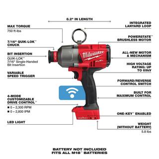 MW M18 Fuel ONE-KEY 18V Lithium-Ion Brushless Cordless 716 in. Hex High Torque Impact Wrench (Tool-Only) 2865-20