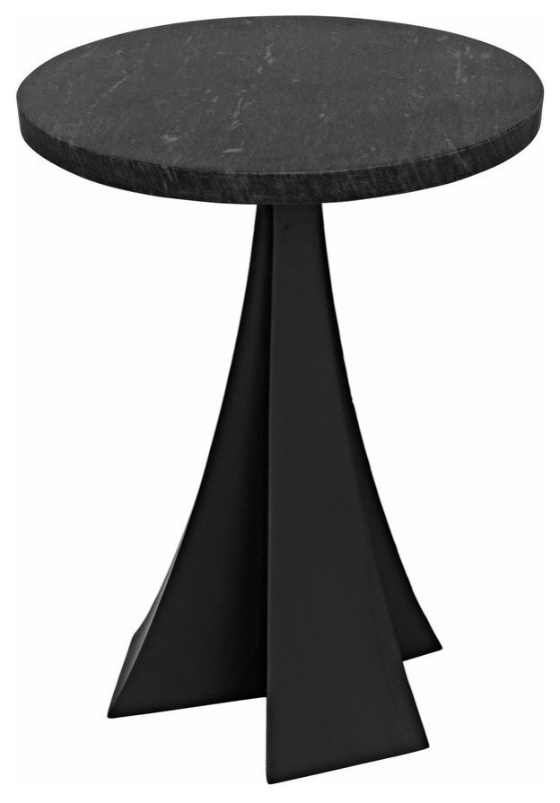 Noir Hortensia Round Industrial Side Table  Black Metal  ampMarble  18 quotDia.   Industrial   Side Tables And End Tables   by HedgeApple  Houzz