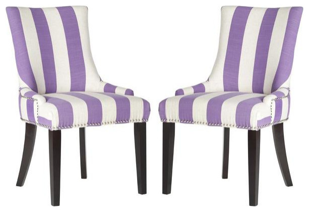 De De 19  x27 x27h Awning Stripes Dining Chair Set of 2 Silver Nail Heads Lavender   Modern   Dining Chairs   by Virgil Stanis Design  Houzz