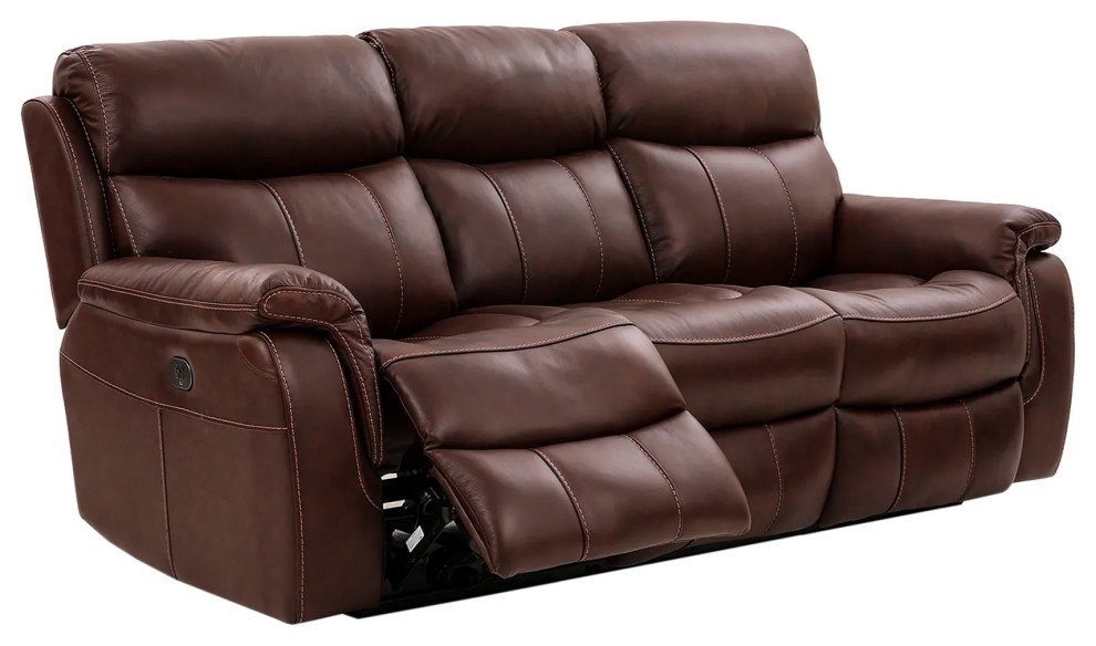 Montague Dual Power Reclining 2 Piece Sofa and Recliner Set  Brown Leather   Contemporary   Living Room Furniture Sets   by Homesquare  Houzz