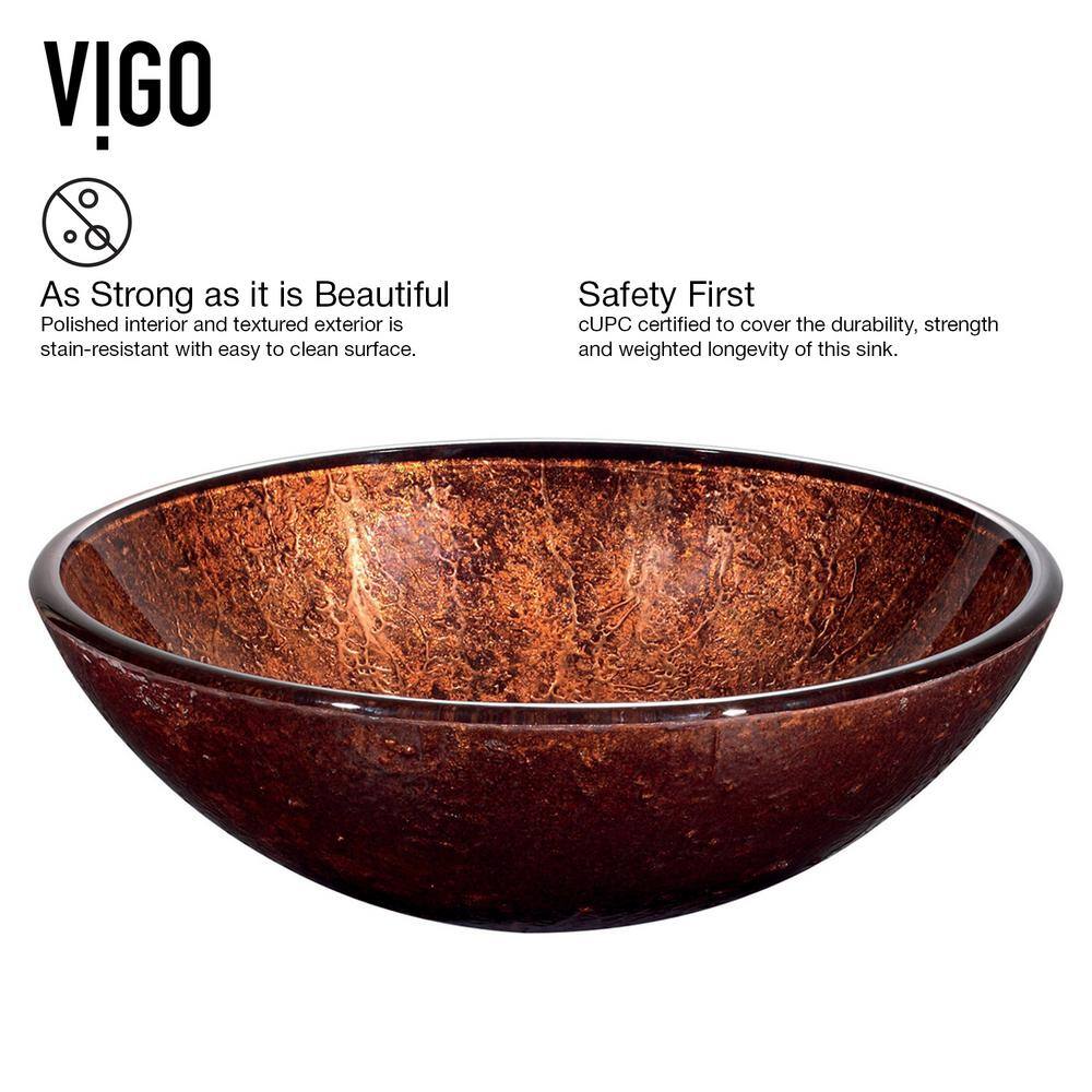 VIGO Giovanni Copper Glass 17 in. L x 17 in. W x 6 in. H Round Vessel Bathroom Sink VG07028