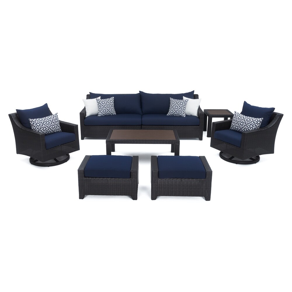 Deco 8 Piece Sunbrella Outdoor Patio Deluxe Sofa And Club Chair Set   Navy Blue