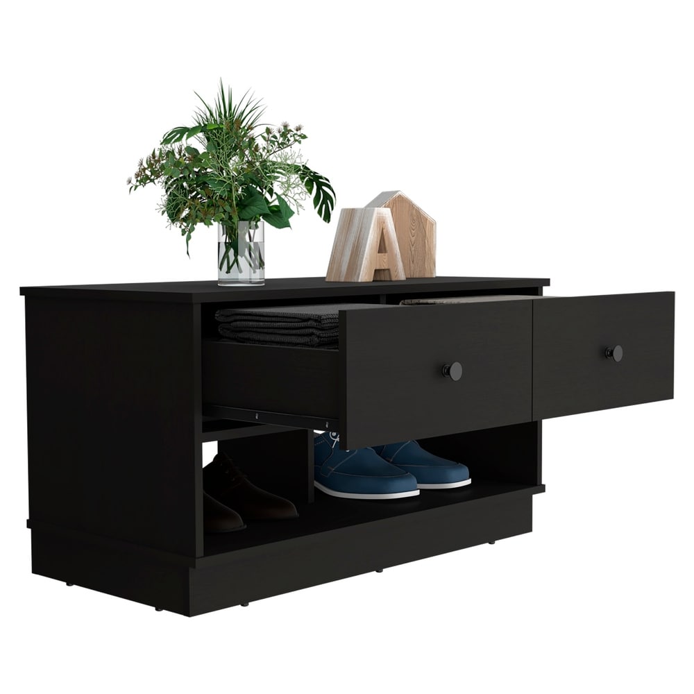 Hamilton 36 inch Wide Storage Bench with 2 Open Shelves and 2 Drawers