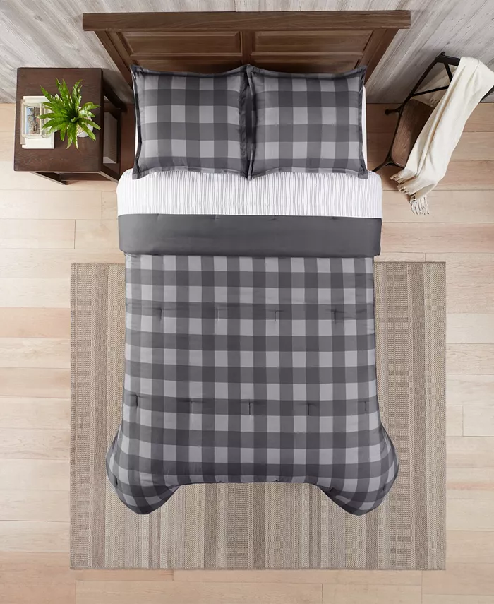 Serta Simply Clean Alex Buffalo Check Plaid Microbial-Resistant 2-Piece Comforter Set， Twin Twin XL