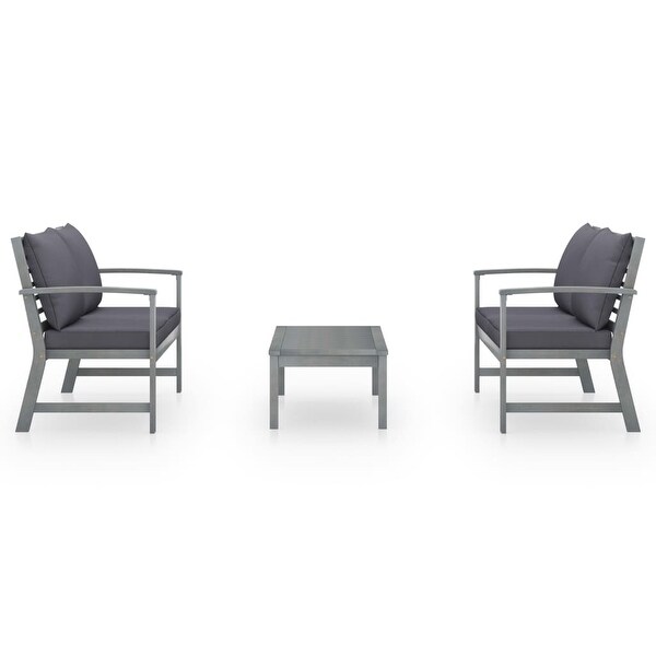 3 Piece Garden Lounge Set with Cushion Solid Acacia Wood Gray - Overstock - 36226075