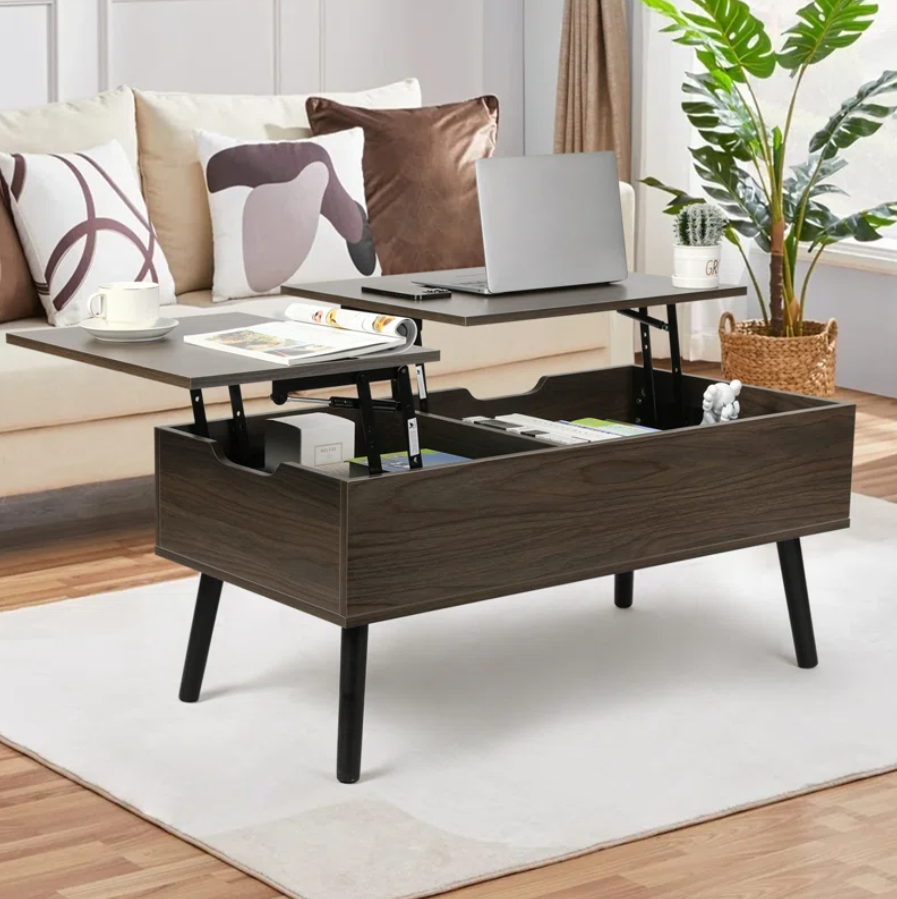 Lift Top Coffee Table with Storage, Double Lift Top Rectangular Storage Coffee Table