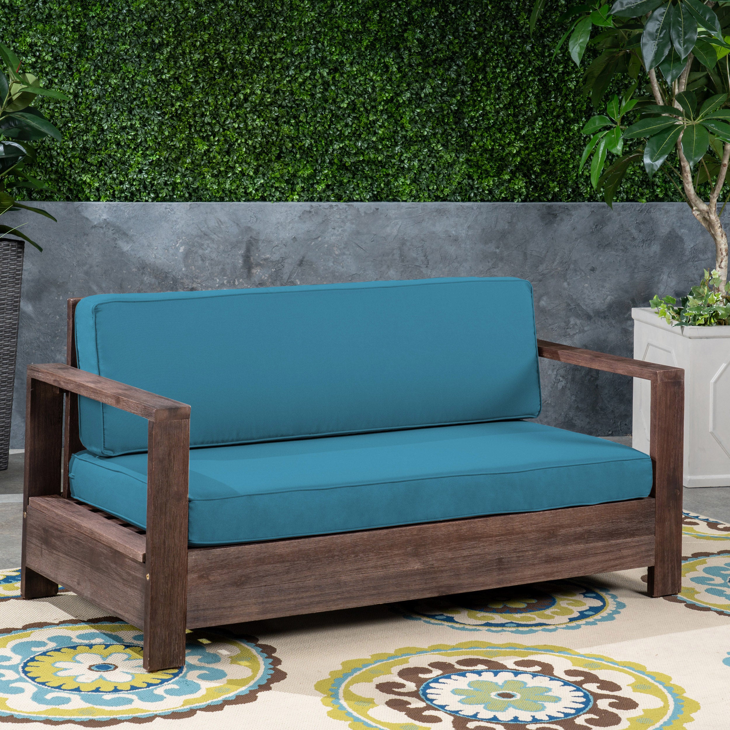 Lily Outdoor Acacia Wood Loveseat