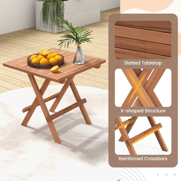 Gymax 2 Pieces Indonesia Teak Wood Folding End Table Square Side Table