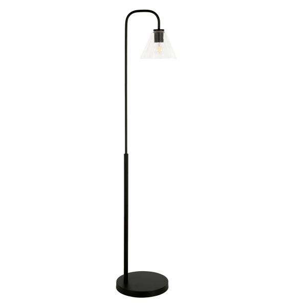 Henderson Arc Floor Lamp with Glass Shade in Blackened Bronze/Clear