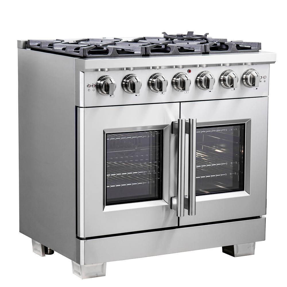 Forno Capriasca 36 in. Freestanding French Door Double Oven Dual Fuel Range 6 Burners Stainless Steel FFSGS6460-36