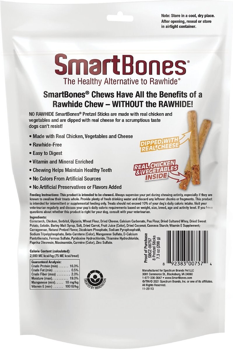 SmartBones Pretzel Sticks Dipped Real Cheese Dog Treats， 8 count