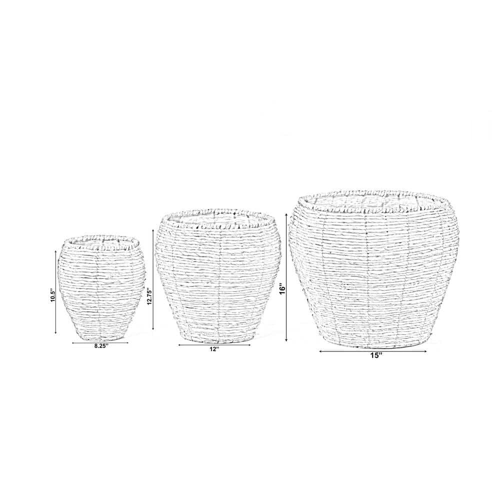 Vintiquewise Woven Cattail Leaf Round Flower Pot Planter Basket with Leak-Proof Plastic Lining (Set of 3) QI003832.3