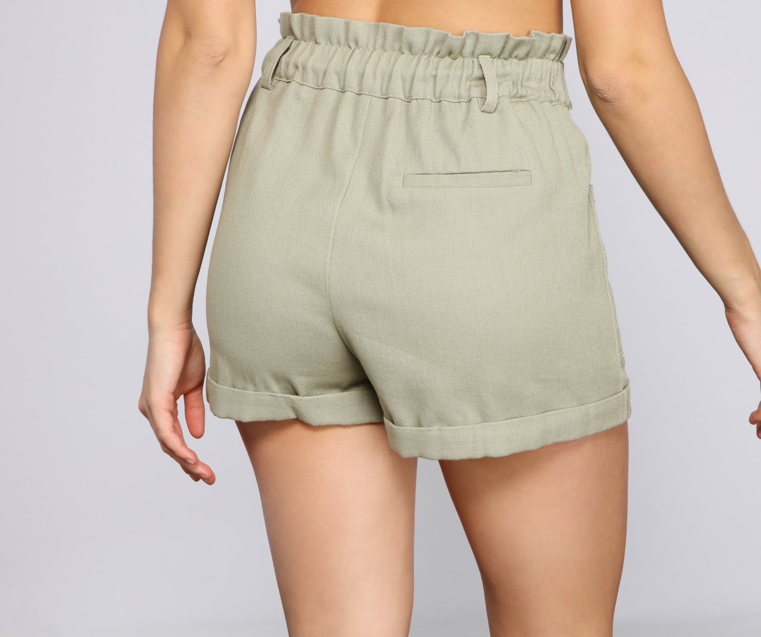 High-Rise Belted Twill Shorts