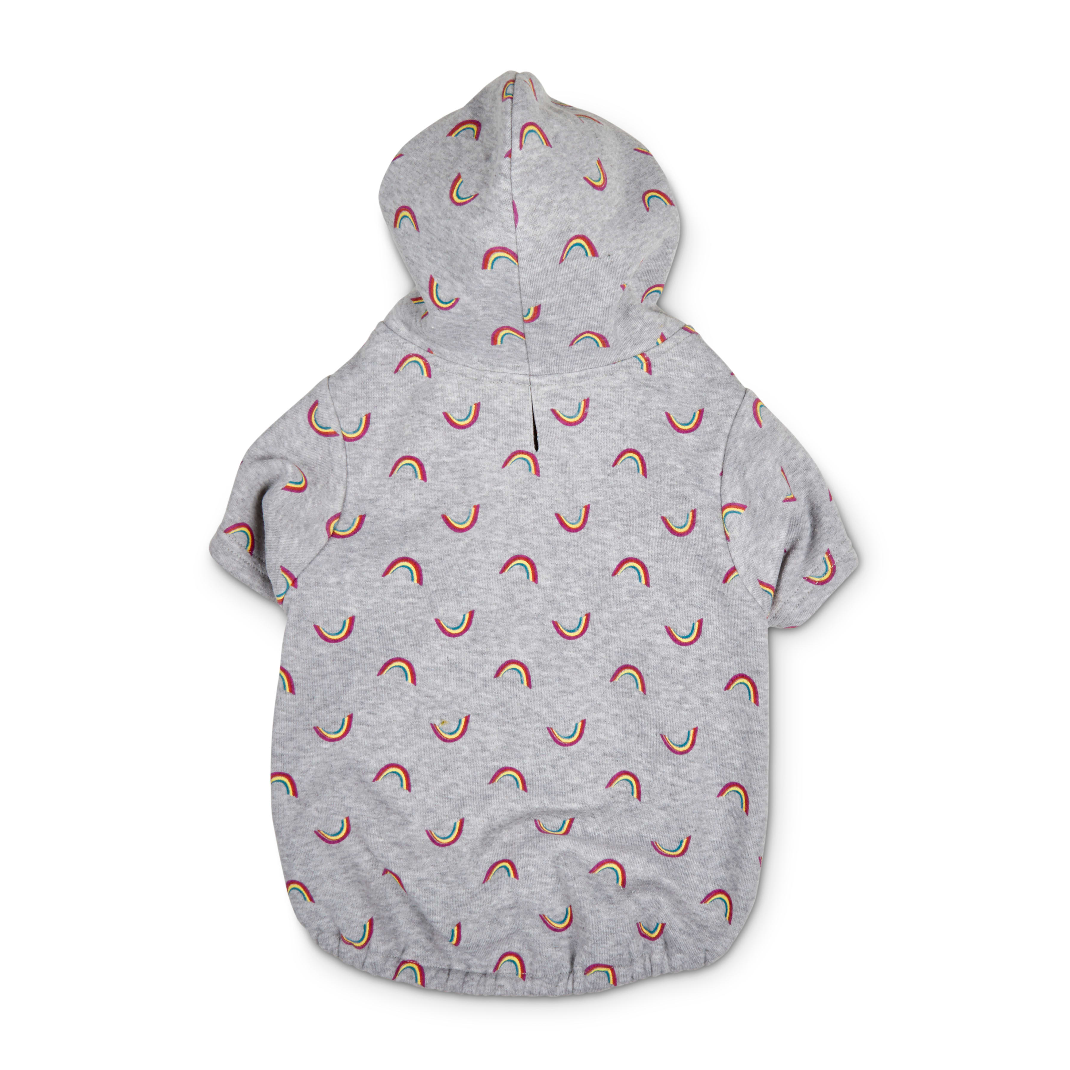 YOULY The Wanderer Rainbow-Print Grey Dog Hoodie， XX-Small