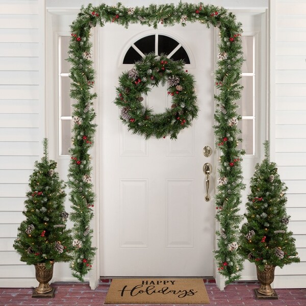 5Piece PreLit Frosted Verona Berry Pine Artificial Christmas Entryway Set