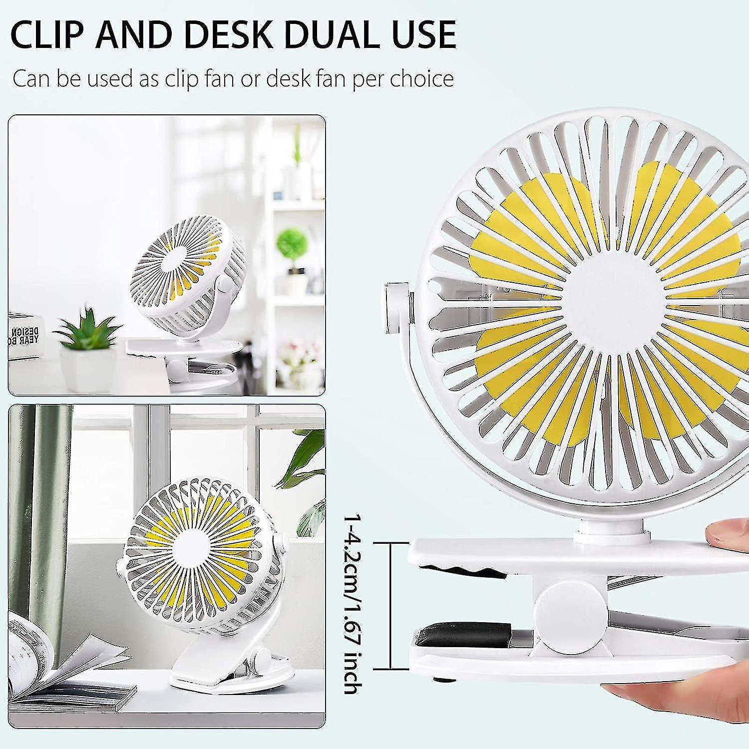 Quiet Usb Fan， Portable Usb Desk Fan With Rechargeable Battery， 3-speed 360 Rotating Cooling Fan For Stroller， Car