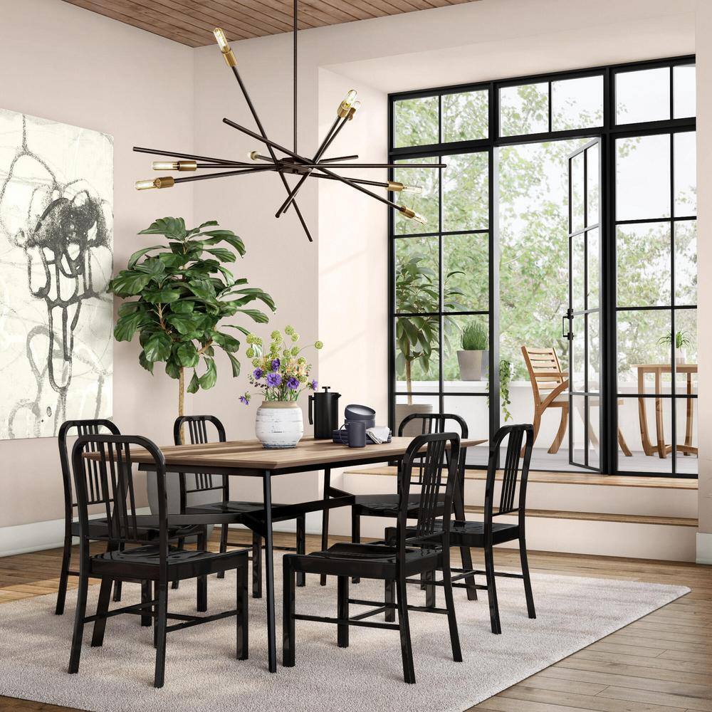 Home Decorators Collection Halford Pecan Brown Finish Rectangular Dining Table for 6 with Black Metal Base (68.9 in. L x 29.92 in. H) BT0302DFULL