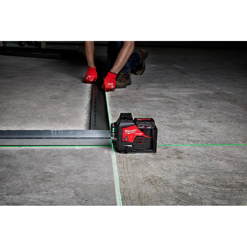 MW M12 12-Volt Lithium-Ion Cordless Green 125 ft. 3-Plane Laser Level Kit with One 4.0 Ah Battery Charger and Case 3632-21