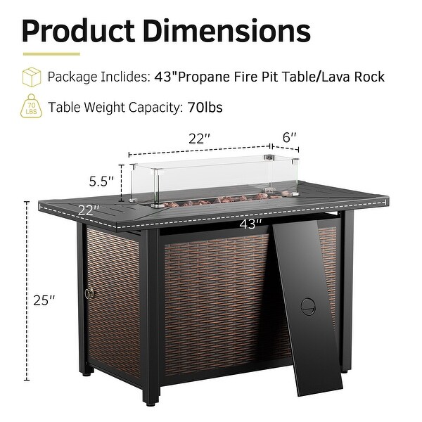 43 Inch Gas Fire Pit Table 50000 BTU Large Fire Pit Table