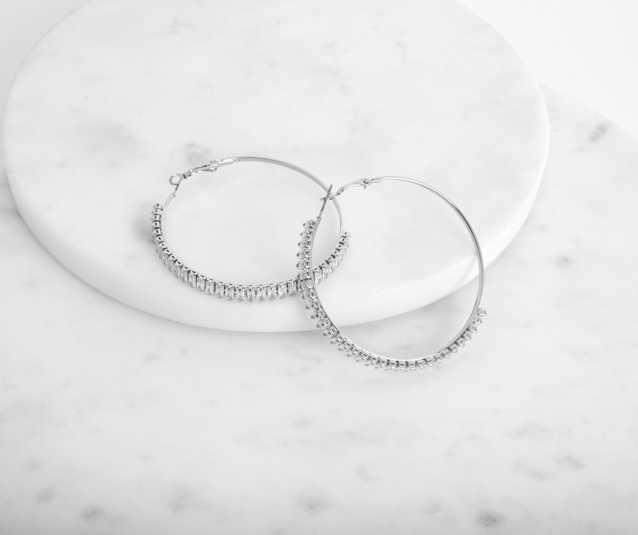 Silver Timeless Baguette Hoop Earrings