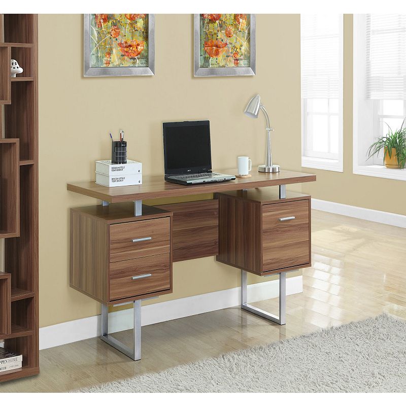 60 Walnut Brown and Silver Contemporary Rectangular Computer Desk