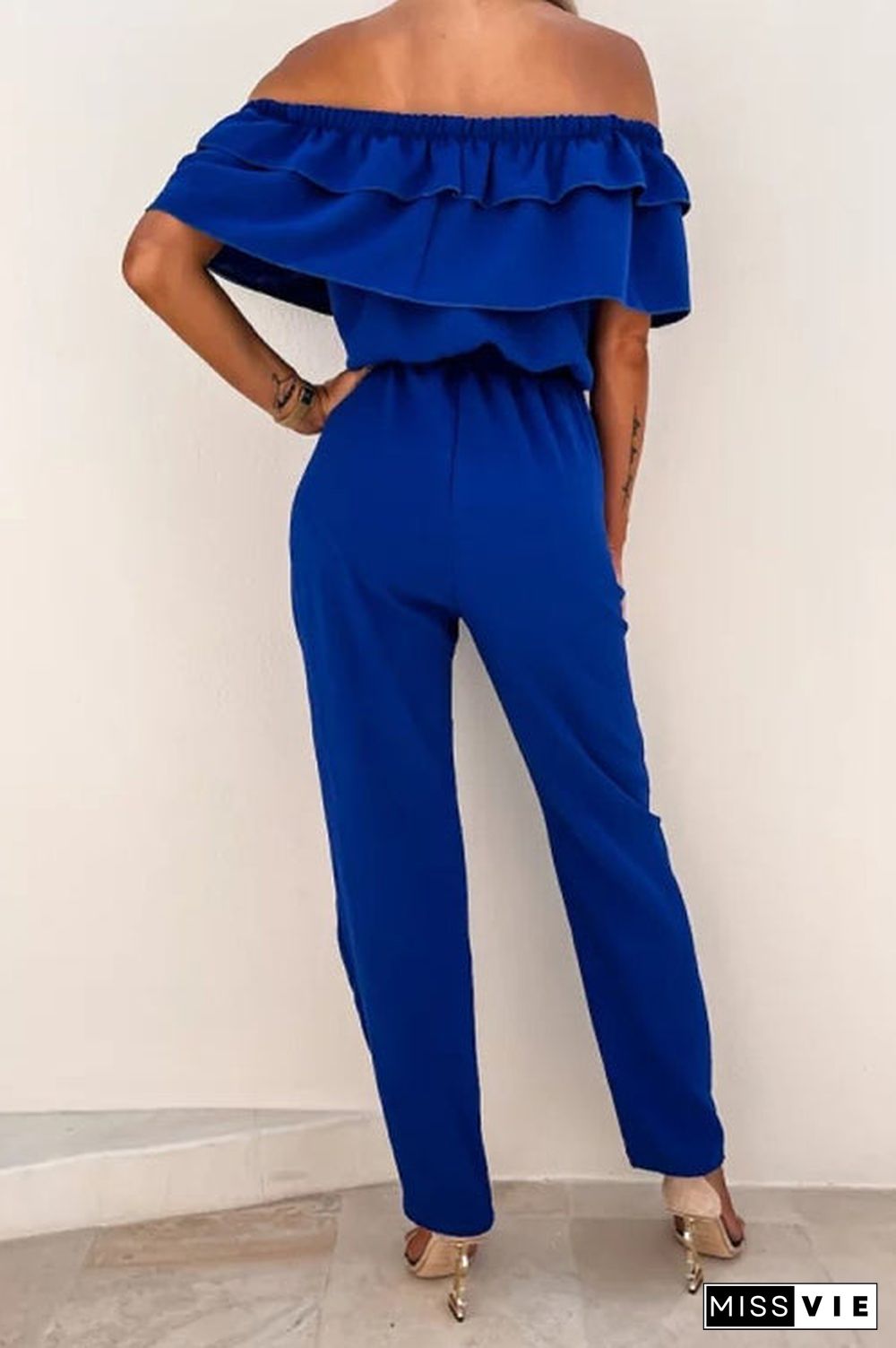 Ruffles Off The Shoulder Drawstring Jumpsuits