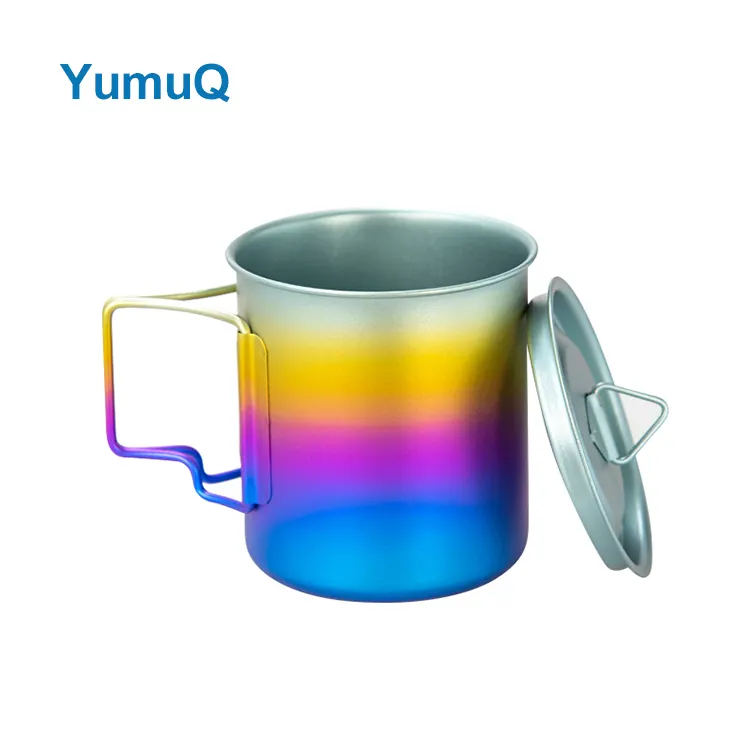 YumuQ 0.42L Rainbow Color Titanium Outdoor Camping Mug Cup Set For Hiking Travel Picnic