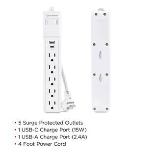 CyberPower 5-Outlet 1 USB-A 1 USB-C Surge Protector with 4 ft. cord P504UC