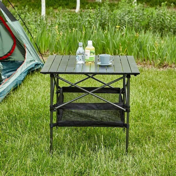 1piece Folding Outdoor Table with Carrying Bag，Lightweight Aluminum Rollup Square Table for indoor