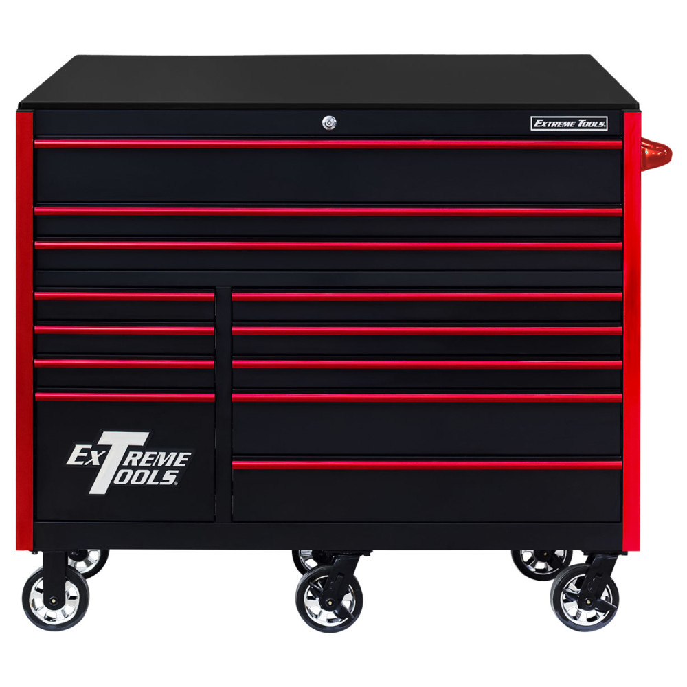 Extreme Tools 55 Black Roller Cabinet with Red Drawer Pulls