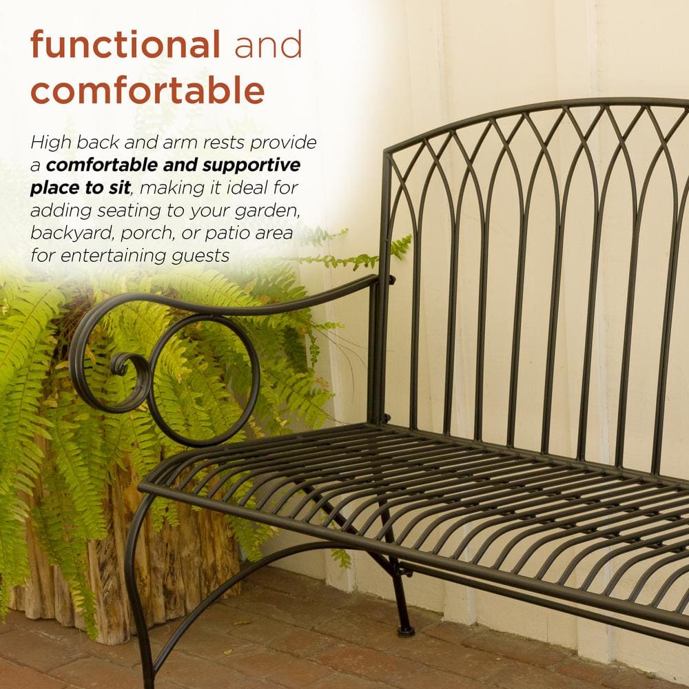 Alpine Corporation 44 in. L 2-Person Black Classic Metal Indoor/Outdoor Garden Bench BAZ424