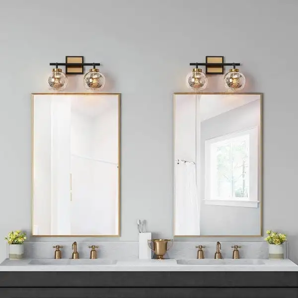 Modern Black Gold 2/3/4-Light Bathroom Mercury Glass Vanity Lights Wall Sconces