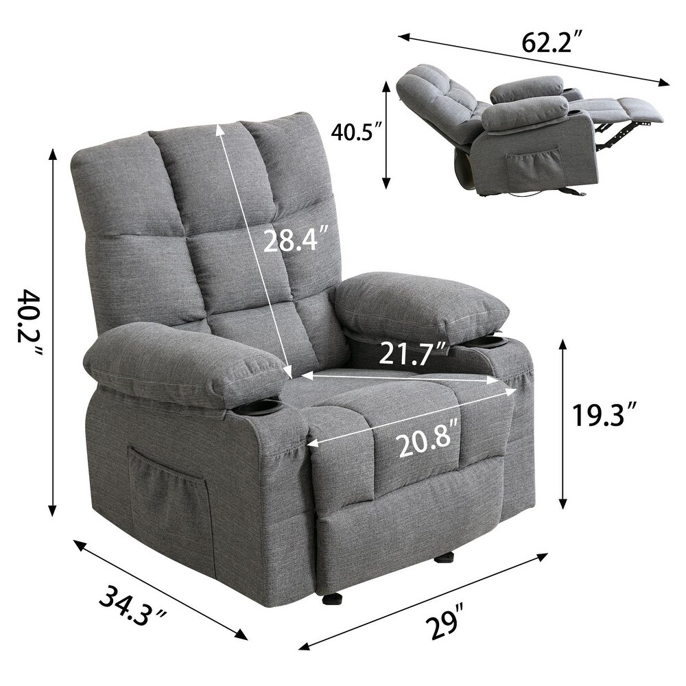 Manual Vibration Heating Recliner  Adjustable Home Theater Leisure Seating with Large Side Pockets and Bread shaped Handrail