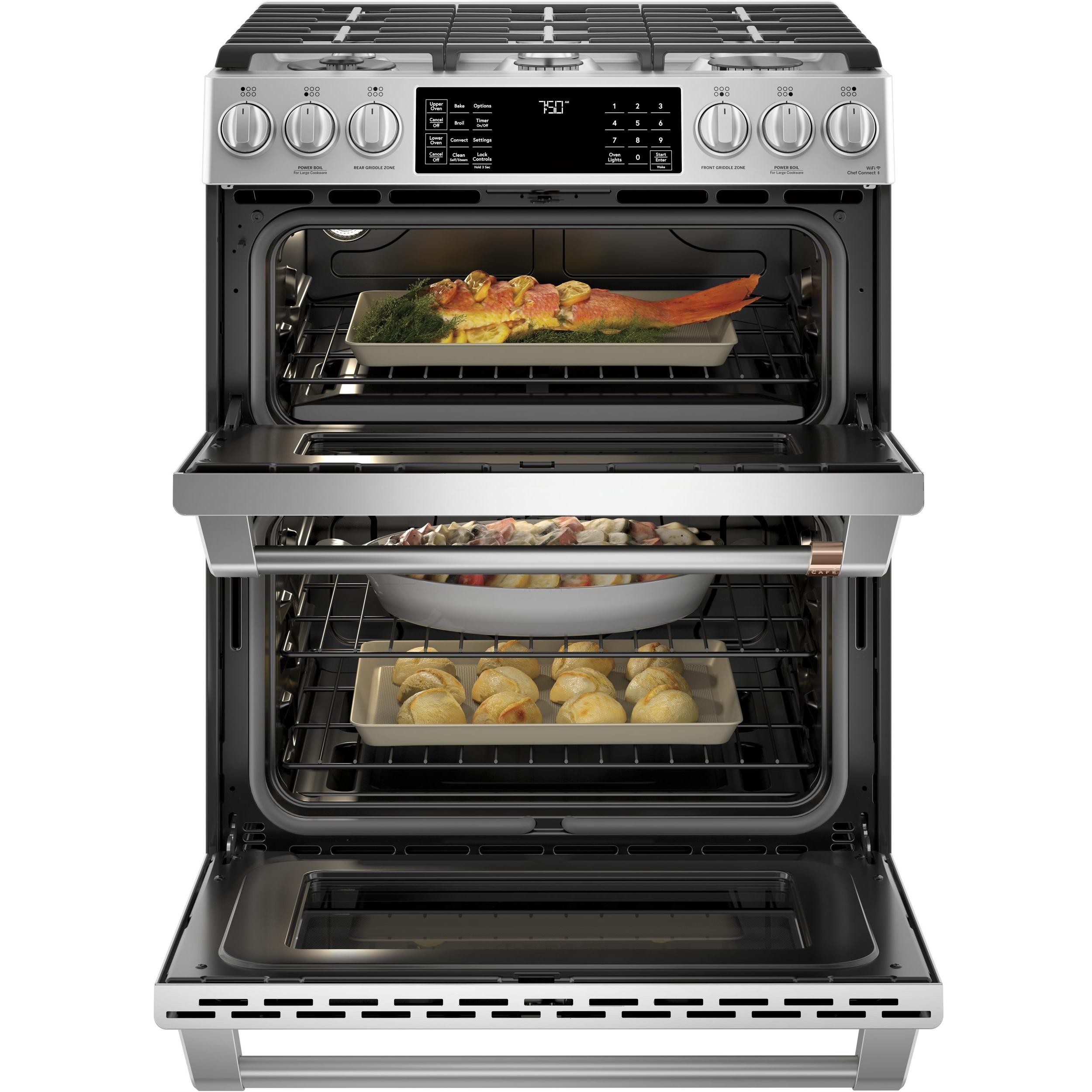 Café 30-inch Slide-in Gas Double Oven Range with Convection Technology CGS750P2MS1