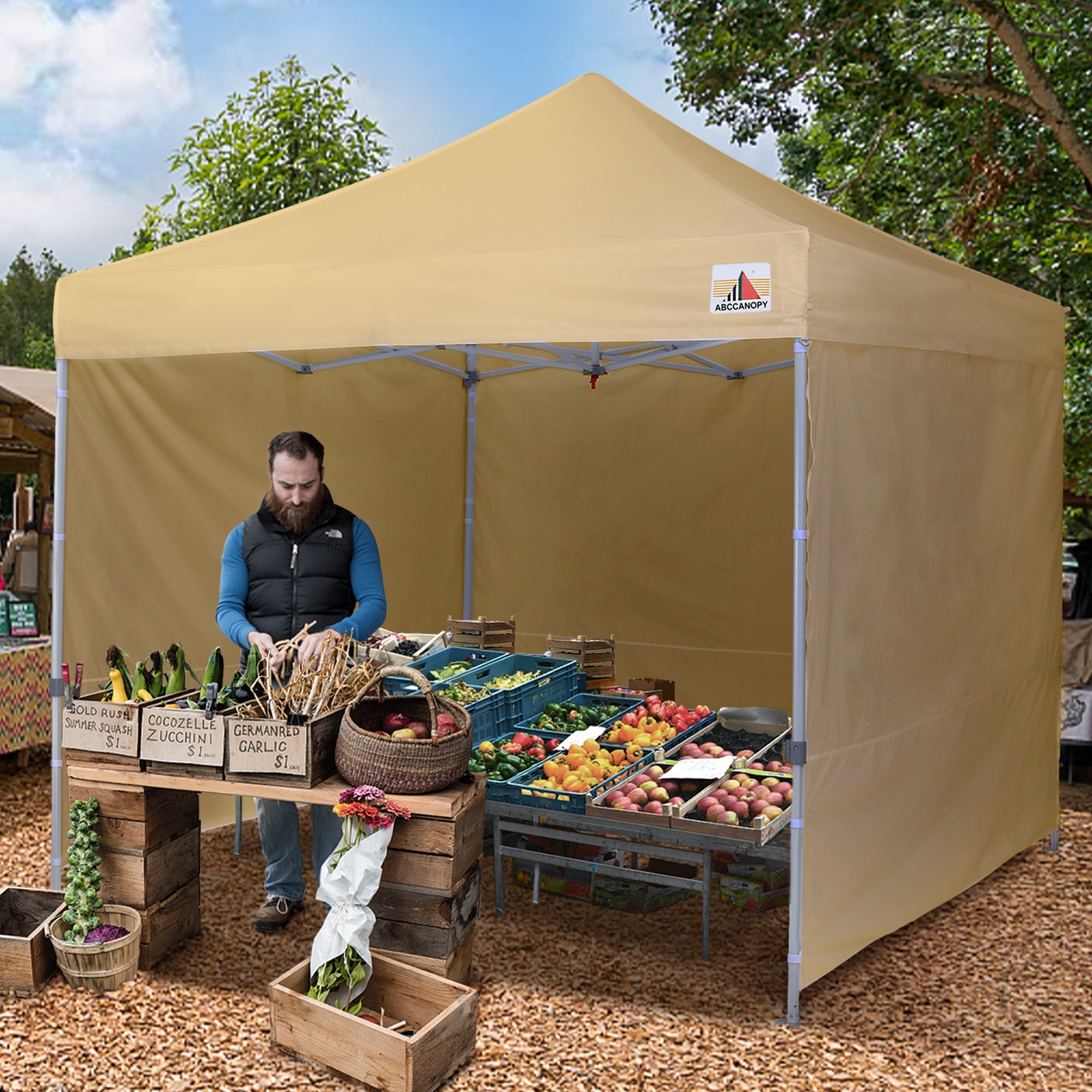 ABCCANOPY 10 ft x 10 ft Metal Pop-Up Commercial Canopy Tent with walls, Beige