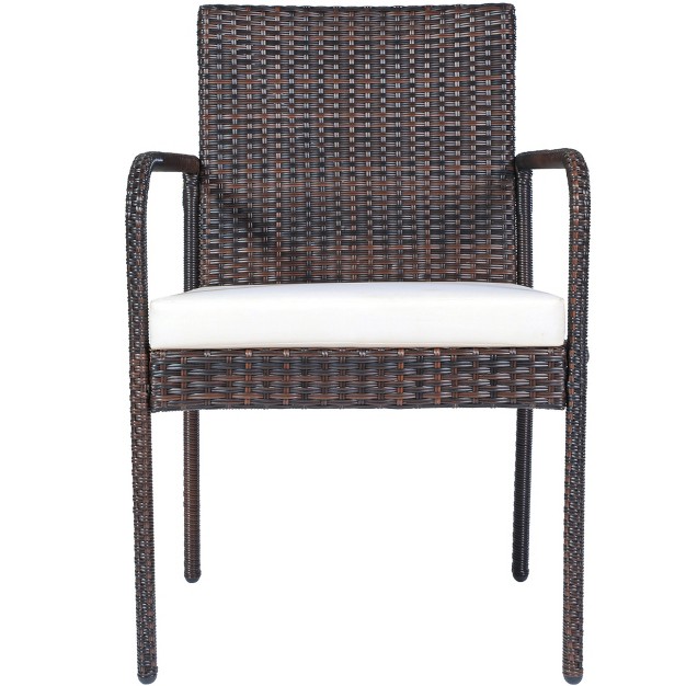 Tangkula 4 piece Outdoor Rattan Wicker Dining Chairs With Armrests amp Soft Cushions